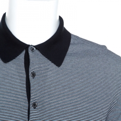 Pre Owned Prada Black & White Cotton Striped Polo T-Shirt M