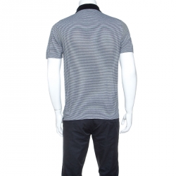 Pre Owned Prada Black & White Cotton Striped Polo T-Shirt M