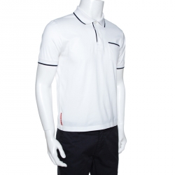 Prada White Cotton Short Sleeve Polo T-Shirt M