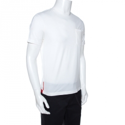 Pre Owned Prada White Stretch Cotton Contrast Hem Detail T-Shirt M