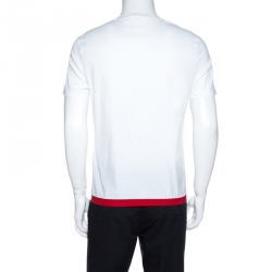 Pre Owned Prada White Stretch Cotton Contrast Hem Detail T-Shirt M