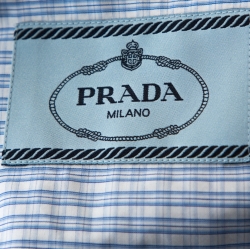 Pre Owned Prada Blue & White Striped Cotton Contrast Trim Long Sleeve Shirt M