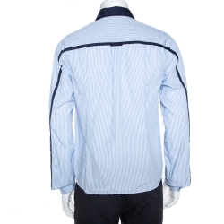 Pre Owned Prada Blue & White Striped Cotton Contrast Trim Long Sleeve Shirt M