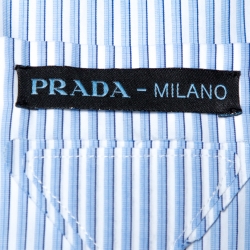 Pre Owned Prada Blue & White Striped Cotton Contrast Trim Long Sleeve Shirt M