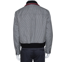 Prada Monochrome Houndstooth Wool Collar Detail Bomber Jacket M