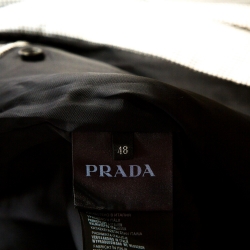 Prada Monochrome Houndstooth Wool Collar Detail Bomber Jacket M