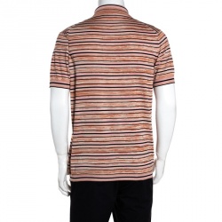 Pre Owned Prada Pink Silk Knit Striped Polo T Shirt XL 