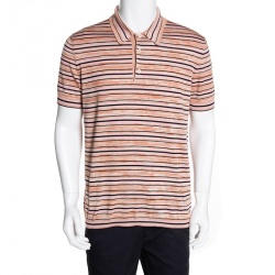 Pre Owned Prada Pink Silk Knit Striped Polo T Shirt XL 