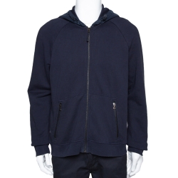 Prada Navy Blue Cotton Zip Front Hooded Sweatshirt L