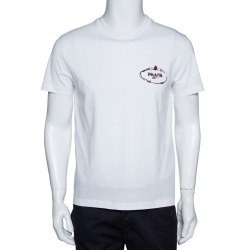 Prada White Cotton Logo Print Crew Neck T-Shirt M Prada | TLC