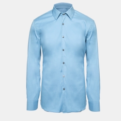 Prada Light Blue Stretch Cotton Button Front Shirt L
