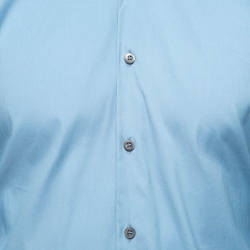 Prada Light Blue Stretch Cotton Button Front Shirt L