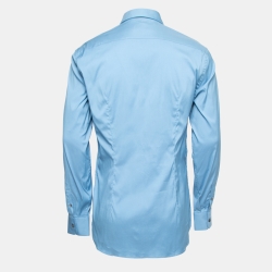 Prada Light Blue Stretch Cotton Button Front Shirt L