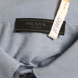 Prada Blue Wool Knit Logo Embroidered Polo T-Shirt XXL
