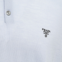 Prada Blue Wool Knit Logo Embroidered Polo T-Shirt XXL