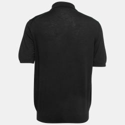 Prada Black Wool Knit Logo Embroidered Polo T-Shirt XXL