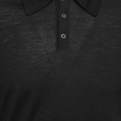 Prada Black Wool Knit Logo Embroidered Polo T-Shirt XXL