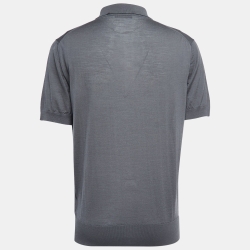 Prada Grey Logo Patterned Wool Polo T-Shirt XXL