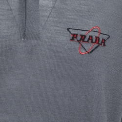 Prada Grey Logo Patterned Wool Polo T-Shirt XXL