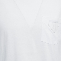 Prada White Cotton Logo Pocket Detail Crew Neck Half Sleeve T-Shirt 3XL