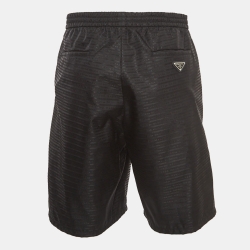 Prada Black Striped Re-Nylon Metal Triangle Logo Bermuda Shorts M
