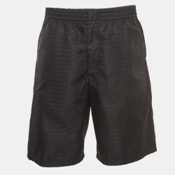 Prada Black Striped Re-Nylon Metal Triangle Logo Bermuda Shorts M