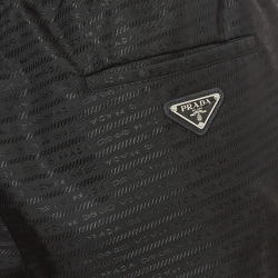 Prada Black Striped Re-Nylon Metal Triangle Logo Bermuda Shorts M