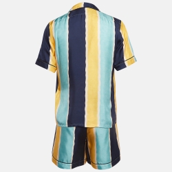 Prada Multicolor Stripe Silk Shirt and Shorts Set XS 