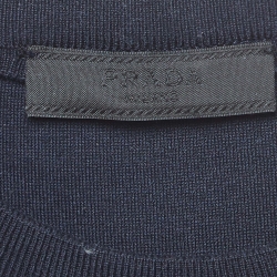 Prada Navy Blue Logo Embossed Cotton Oversized T-Shirt S