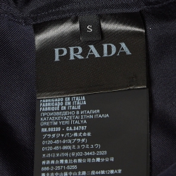 Prada Navy Blue Logo Print Silk Bowling Shirt S