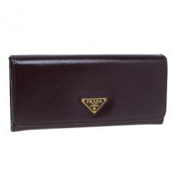 مملوكة مسبقًا Prada Burgundy Patent Saffiano Leather Long Flap Wallet
