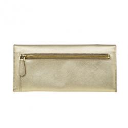 Pre Owned Prada Gold Saffiano Leather Long Flap Wallet