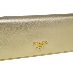 Pre Owned Prada Gold Saffiano Leather Long Flap Wallet