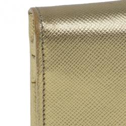 Pre Owned Prada Gold Saffiano Leather Long Flap Wallet