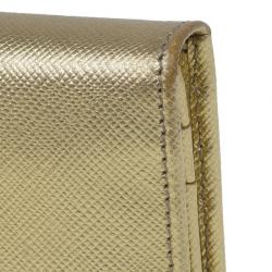 Pre Owned Prada Gold Saffiano Leather Long Flap Wallet