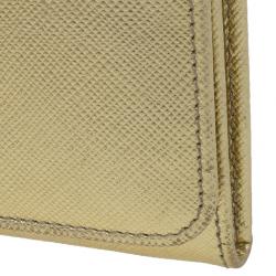 Pre Owned Prada Gold Saffiano Leather Long Flap Wallet