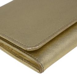 Pre Owned Prada Gold Saffiano Leather Long Flap Wallet