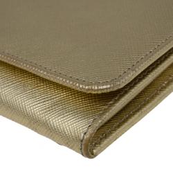 Pre Owned Prada Gold Saffiano Leather Long Flap Wallet