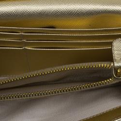 Pre Owned Prada Gold Saffiano Leather Long Flap Wallet