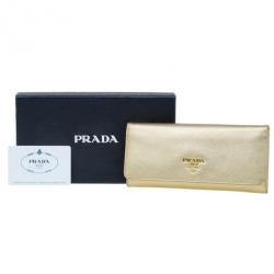 Pre Owned Prada Gold Saffiano Leather Long Flap Wallet