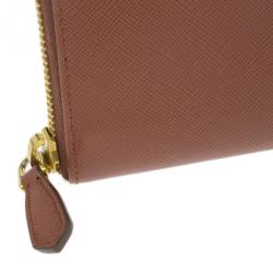Pre Owned Prada Brown Saffiano Zip Around Wallet