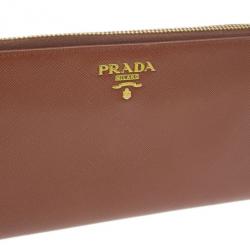 Pre Owned Prada Brown Saffiano Zip Around Wallet