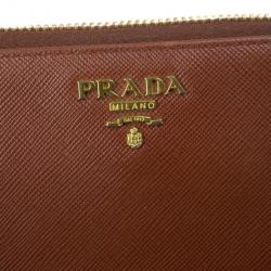 Pre Owned Prada Brown Saffiano Zip Around Wallet