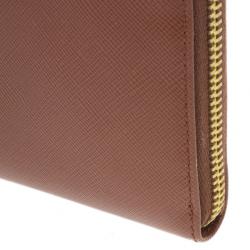 Pre Owned Prada Brown Saffiano Zip Around Wallet