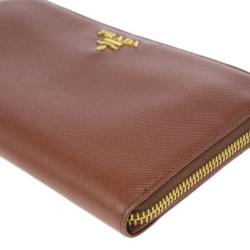 Pre Owned Prada Brown Saffiano Zip Around Wallet