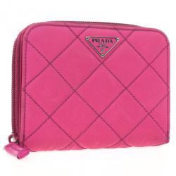 Pre Owned Prada Pink Quilted Nylon Wallet