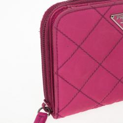 Pre Owned Prada Pink Quilted Nylon Wallet