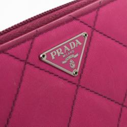 Pre Owned Prada Pink Quilted Nylon Wallet