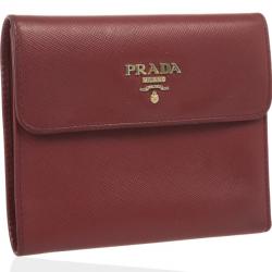 Pre Owned Prada Burgundy Saffiano Portaf Pat Wallet
