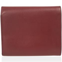 Pre Owned Prada Burgundy Saffiano Portaf Pat Wallet